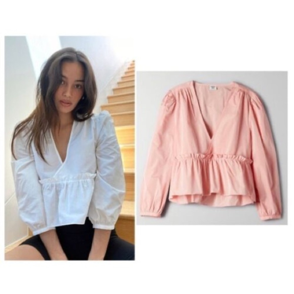 Aritzia Sunday Best Jinx Puff Sleeve Cotton Peplum Baby Doll Top